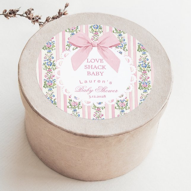 Sticker Rond Love Shack Baby Pink Bow Rose Baby shower (Créateur téléchargé)