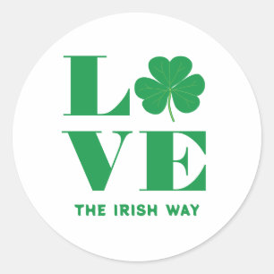 Sticker Rond Love Shamrock Clover Irish Custom Text Vert Blanc