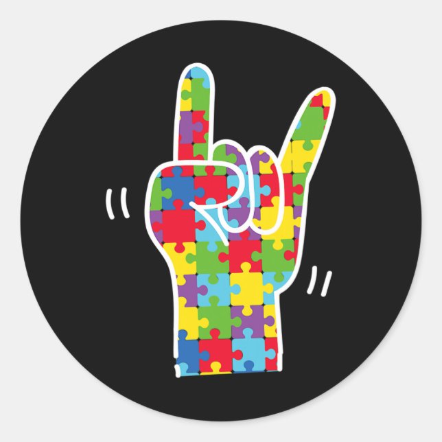 Sticker Rond Love Sign Language Sensibilisation sur l'autisme M (Devant)