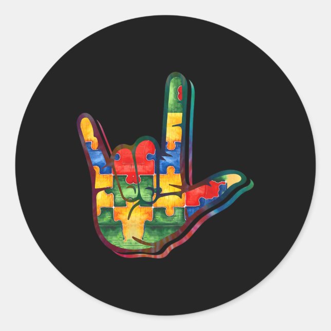 Sticker Rond Love Sign Language Sensibilisation sur l'autisme S (Devant)