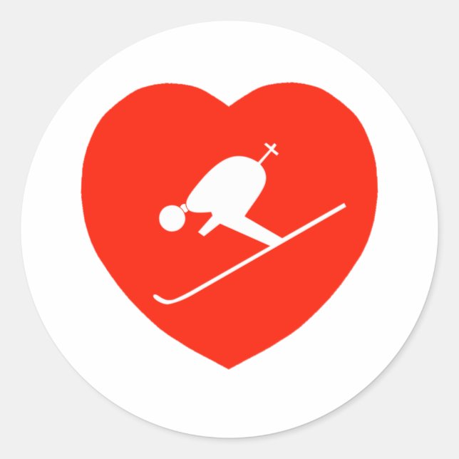 Sticker Rond Love Skiing Red Heart (Devant)