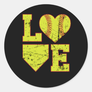 Sticker Rond Love Softball Softball Pour