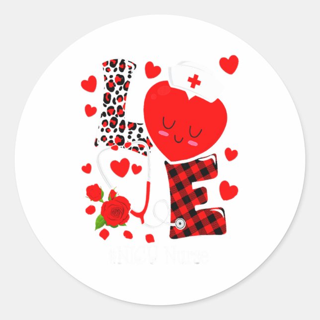 Sticker Rond Love Stethoscope Heart Nicu Nurse Valentines Day  (Devant)