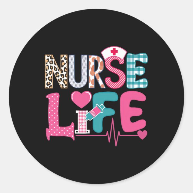 Sticker Rond Love Stethoscope Infirmière Vie Saint Valentin (Devant)