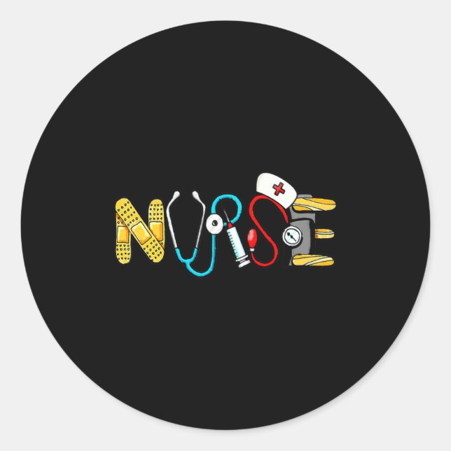 Sticker Rond Love Stethoscope Nurse Life Valentine Day Women  (Devant)