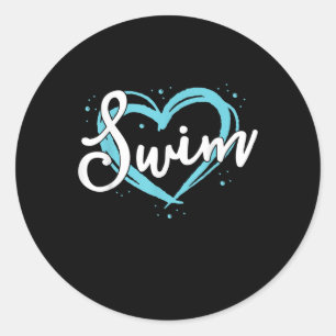 Sticker Rond Love Swim Team Heart Lover Blue Swimmer