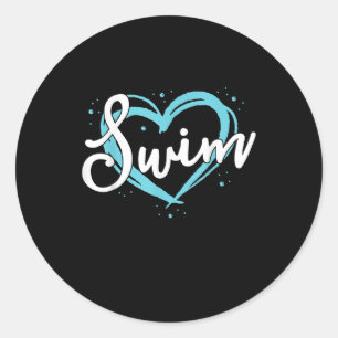 Sticker Rond Love Swim Team Heart Lover Blue Swimmer