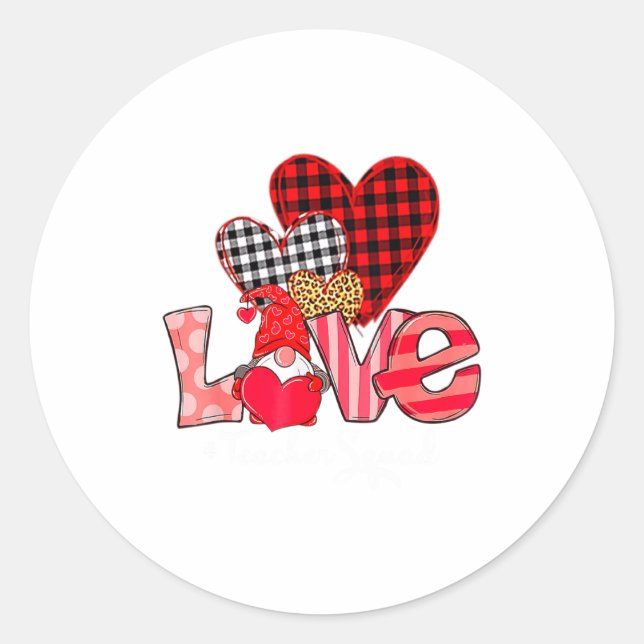 Sticker Rond Love Teacher Squad Gnome Hearts Valentines Gnome T (Devant)