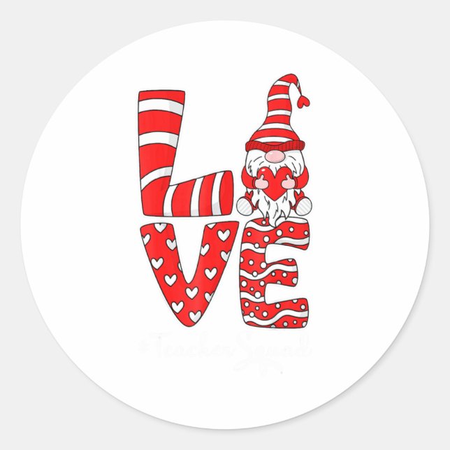 Sticker Rond Love Teacher Squad Gnome Hearts Valentines Gnome T (Devant)