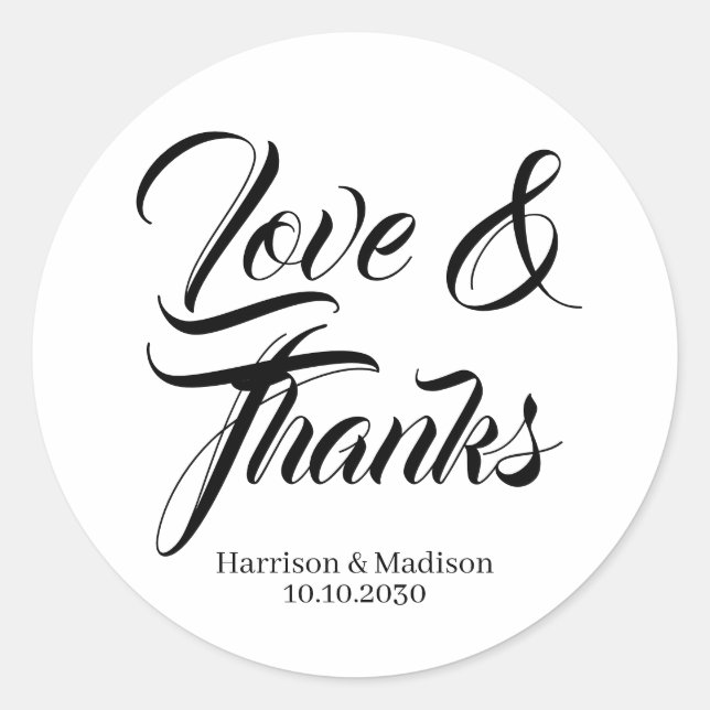 Sticker Rond Love & Thanks script personnalisé mariage faveurs (Devant)