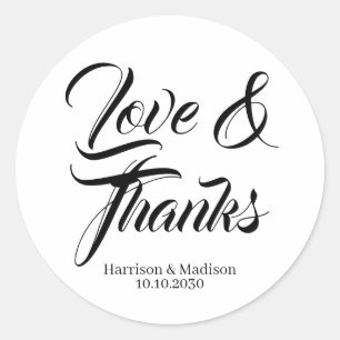 Sticker Rond Love & Thanks script personnalisé mariage faveurs