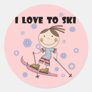Sticker Rond Love to Ski - Girl Tshirts et cadeaux