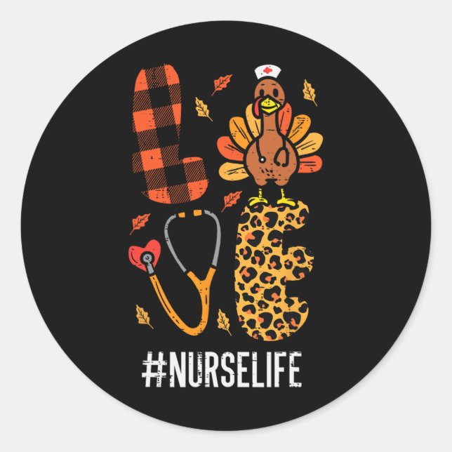 Sticker Rond Love Turquie Stethoscope Infirmière Thanksgiving F (Devant)