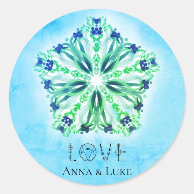 Sticker Rond *~* LOVE Turquoise Purple Star Mandala (Devant)