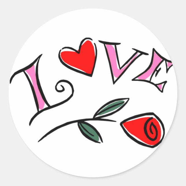 Sticker Rond Love Valentine Coeurs et Rose Gif... - Customisé (Devant)