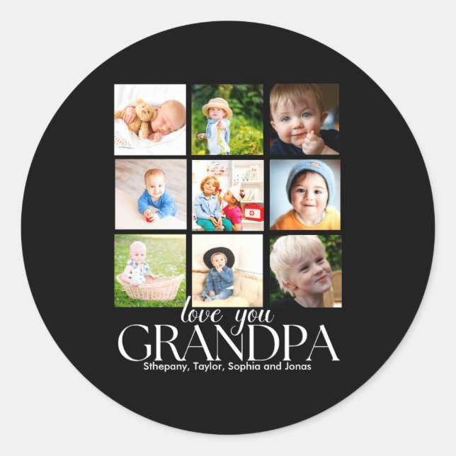 Sticker Rond Love You Grandpa Beautiful Collage 9 Photos  (Devant)