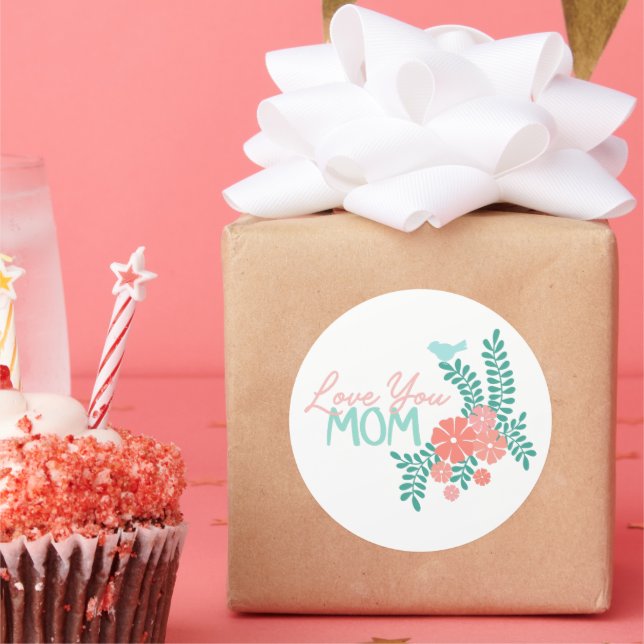 Sticker Rond Love you mom callipraphy floral frame (Fête)