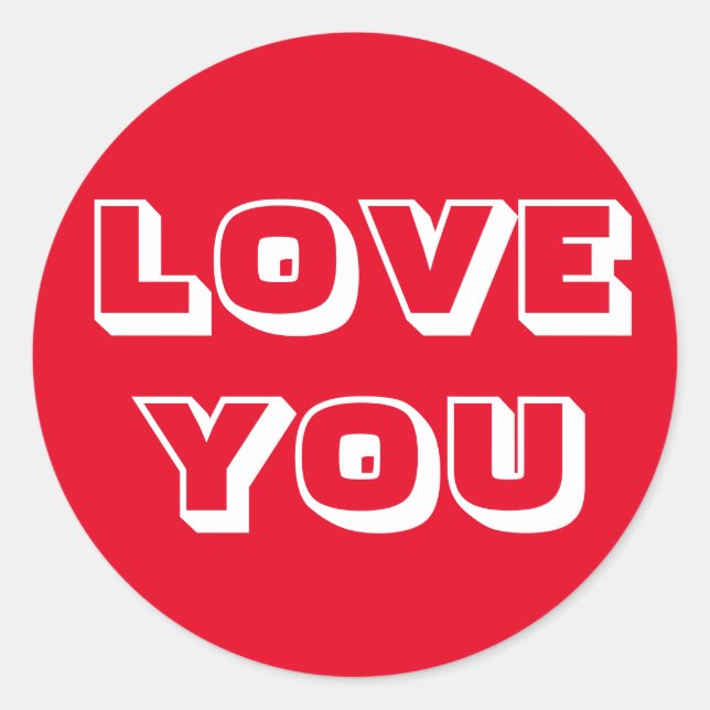 Sticker Rond Love You, rouge blanc moderne audacieux (Devant)