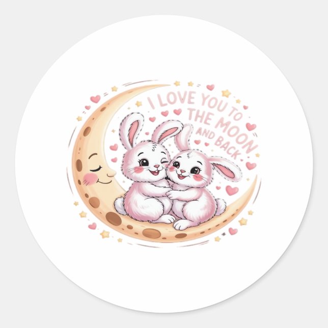 Sticker Rond Love You To The Moon And Back Bunny Couple Love Wh (Devant)
