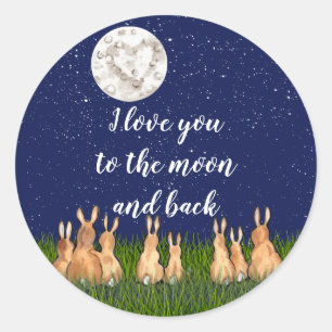 Sticker Rond Love You to the Moon & Back Bunny Night Star Citat