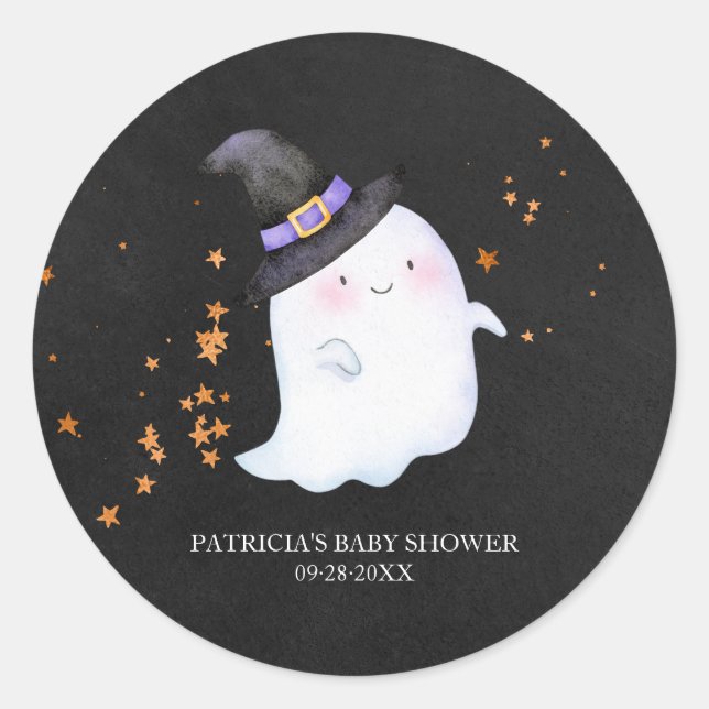 Sticker Rond Lovely Ghost Halloween Baby shower fille (Devant)