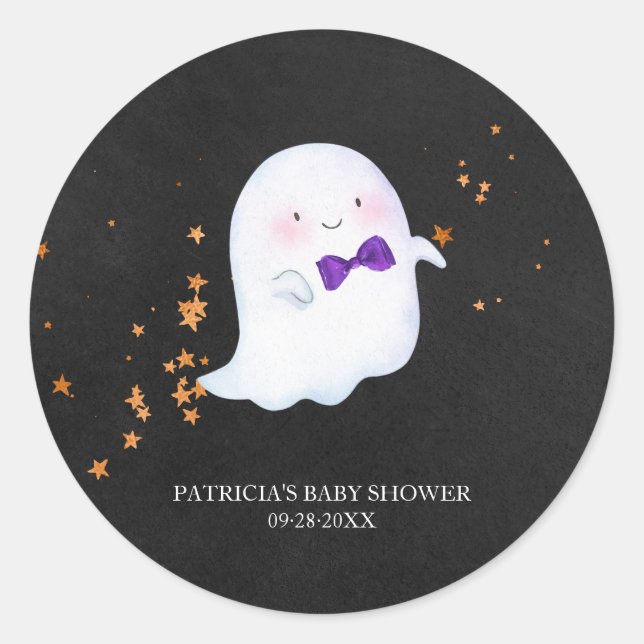 Sticker Rond Lovely Ghost Halloween Girl Baby shower Classic Ro (Devant)