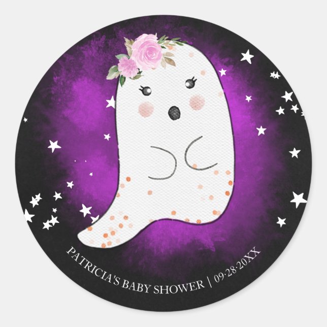 Sticker Rond Lovely Ghost Halloween Girl Baby shower Classic Ro (Devant)