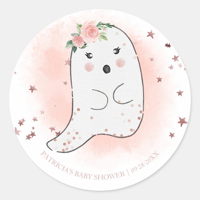 Sticker Rond Lovely Ghost Halloween Girl Baby shower Classic Ro (Devant)