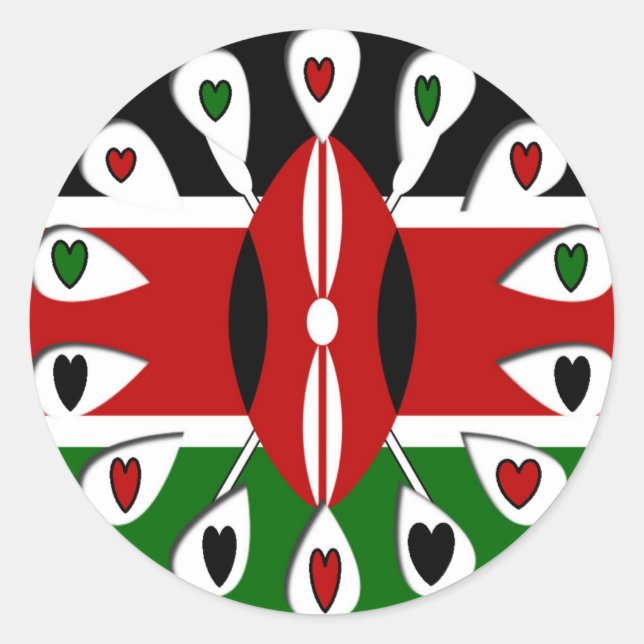 Sticker Rond Lovely Hearts Kenya : Drapeau Art Motif (Devant)