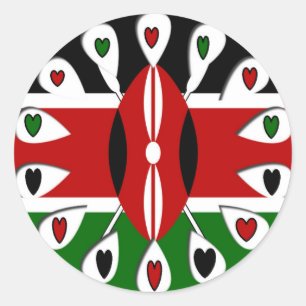 Sticker Rond Lovely Hearts Kenya : motif d'art de drapeau
