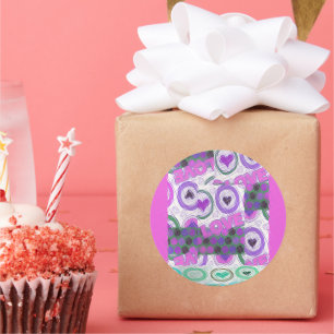 Sticker Rond Lovely Love Heart Motif Art Imprimer