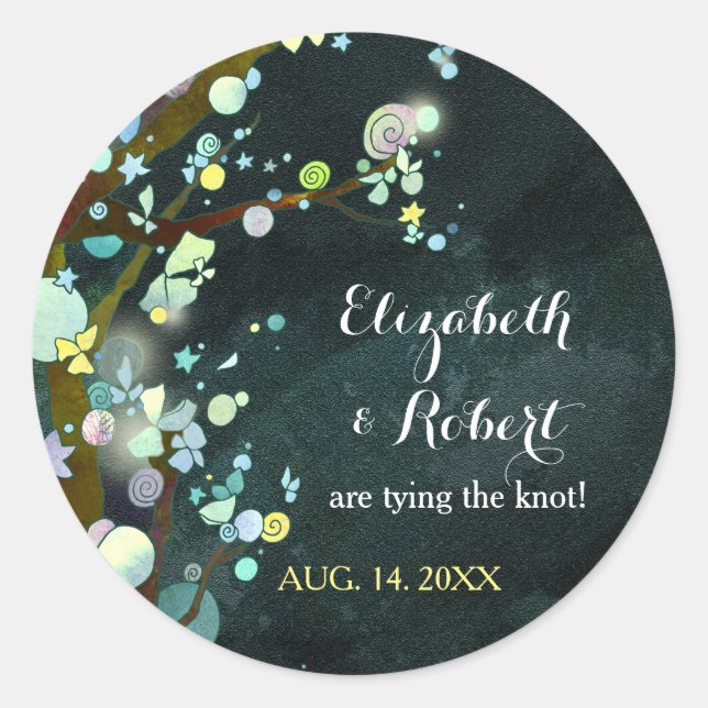 Sticker Rond Lovely Night Wedding Enregistrer la date (Devant)