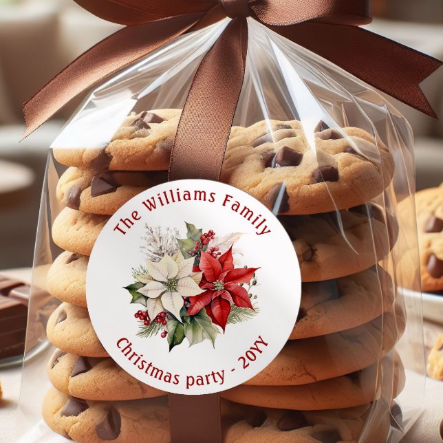 Sticker Rond Lovely Poinsettia Floral Family Christmas Party  (Créateur téléchargé)