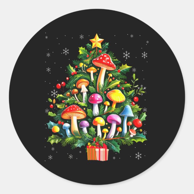 Sticker Rond Lover Xmas Mushroom Christmas Tree T Shirt  (Devant)