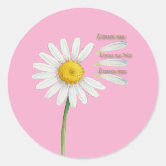 Sticker Rond Loves Me, Loves Me Not Daisy – Romantic Watercolor