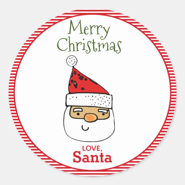 Sticker Rond LoveSanta Whimsical Père Noël avec Noël Casquette (Devant)