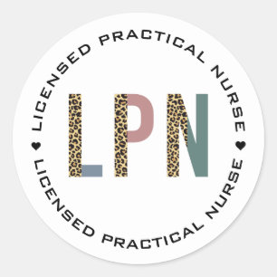 Sticker Rond LPN Licence Pratique Infirmière Leopard Typographi