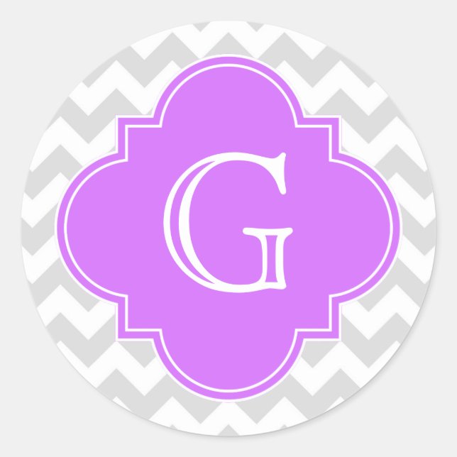 Sticker Rond Lt Grey What Chevron Lilac Quatrefoil Monogramme (Devant)
