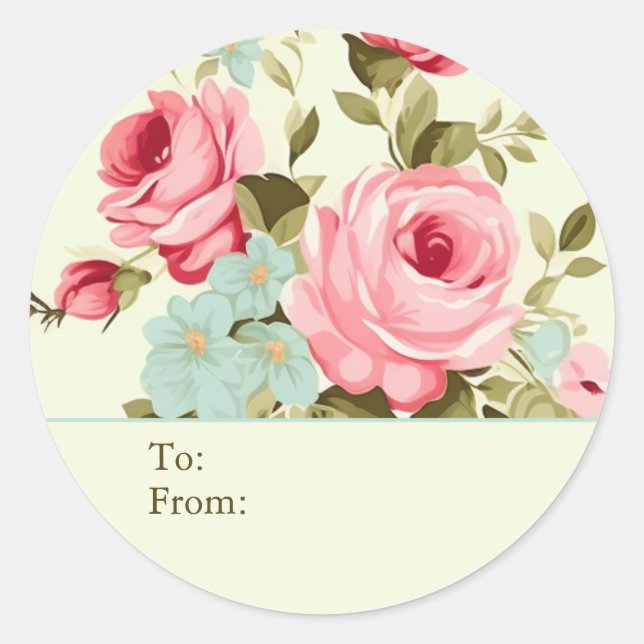 Sticker Rond Lt Yellow Shabby Chic Rose Personalized To & From (Devant)