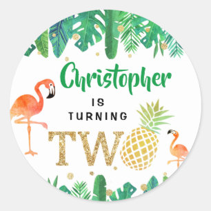 Sticker Rond Luau de plage d'été tropical pour garçon 2e annive