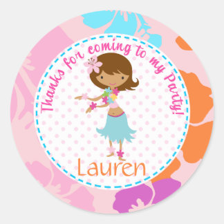 Sticker Rond Luau Hawai fille 2pouce ronde personnalisable marq