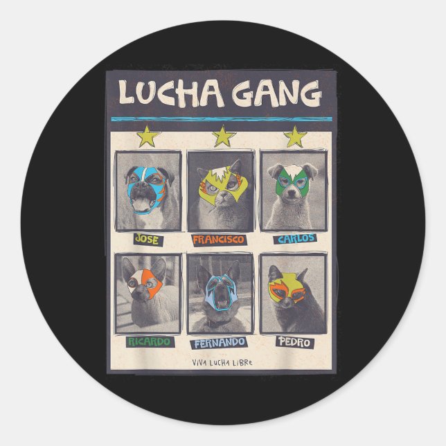 Sticker Rond Lucha Libre Mexique Puppy Wrestling Mask Luchador  (Devant)