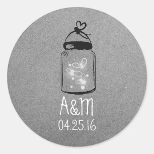 Sticker Rond lucioles mason jar gris rustique