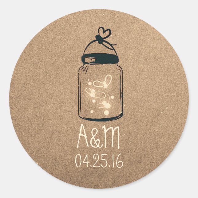 Sticker Rond lucioles mason jar rustique (Devant)