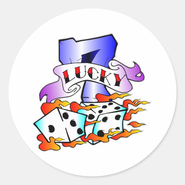Sticker Rond Lucky 7 & Dice Tattoo (Devant)