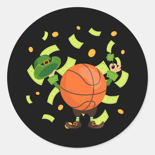 Sticker Rond Lucky Basketball Joyeux Patrick's Day (Devant)