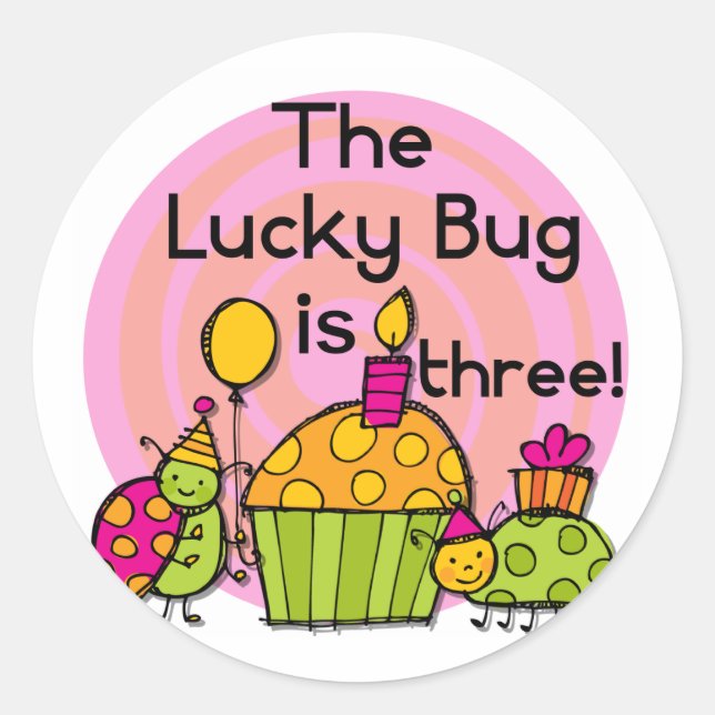 Sticker Rond Lucky Bug Cupcake 3e Anniversaire Tshirts et cadea (Devant)
