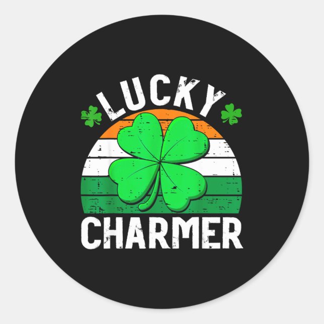 Sticker Rond Lucky charmer shirts boys kids girls funny st (Devant)