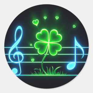 Sticker Rond Lucky Clover et notes musicales
