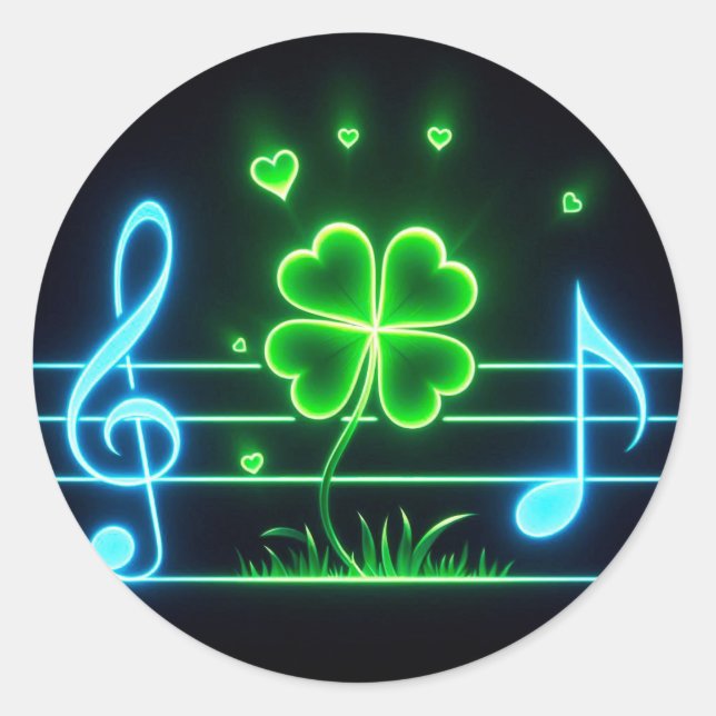 Sticker Rond Lucky Clover et notes musicales (Devant)